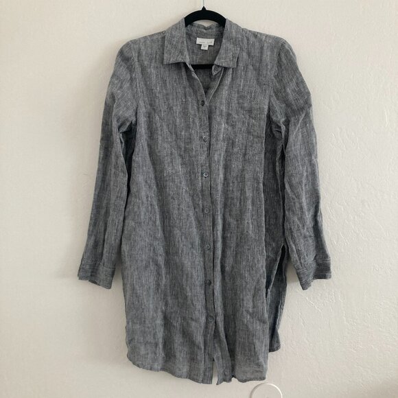 J. Jill Tops - J Jill 100% Linen Tunic Top Button Front Gray Lagenlook Beach Coastal Oversized